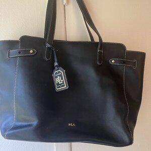 Ralph Lauren Leather Tote Black gold accents